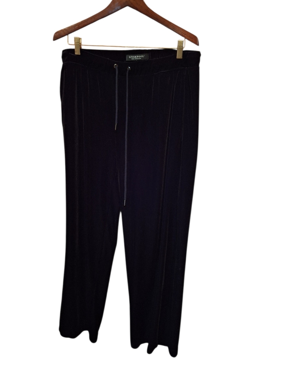 Liverpool Black Velvet Drawstring Waist Straight Leg Pants Ladies XL Comfy CHIC